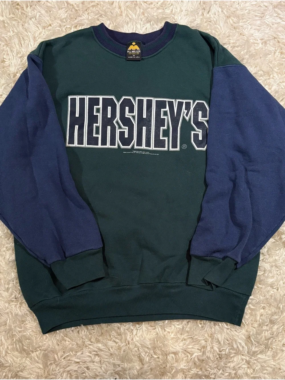 VTG 90’s Colorblock Green & Navy Crewneck Sweatshirt - Classic Logo-Medium